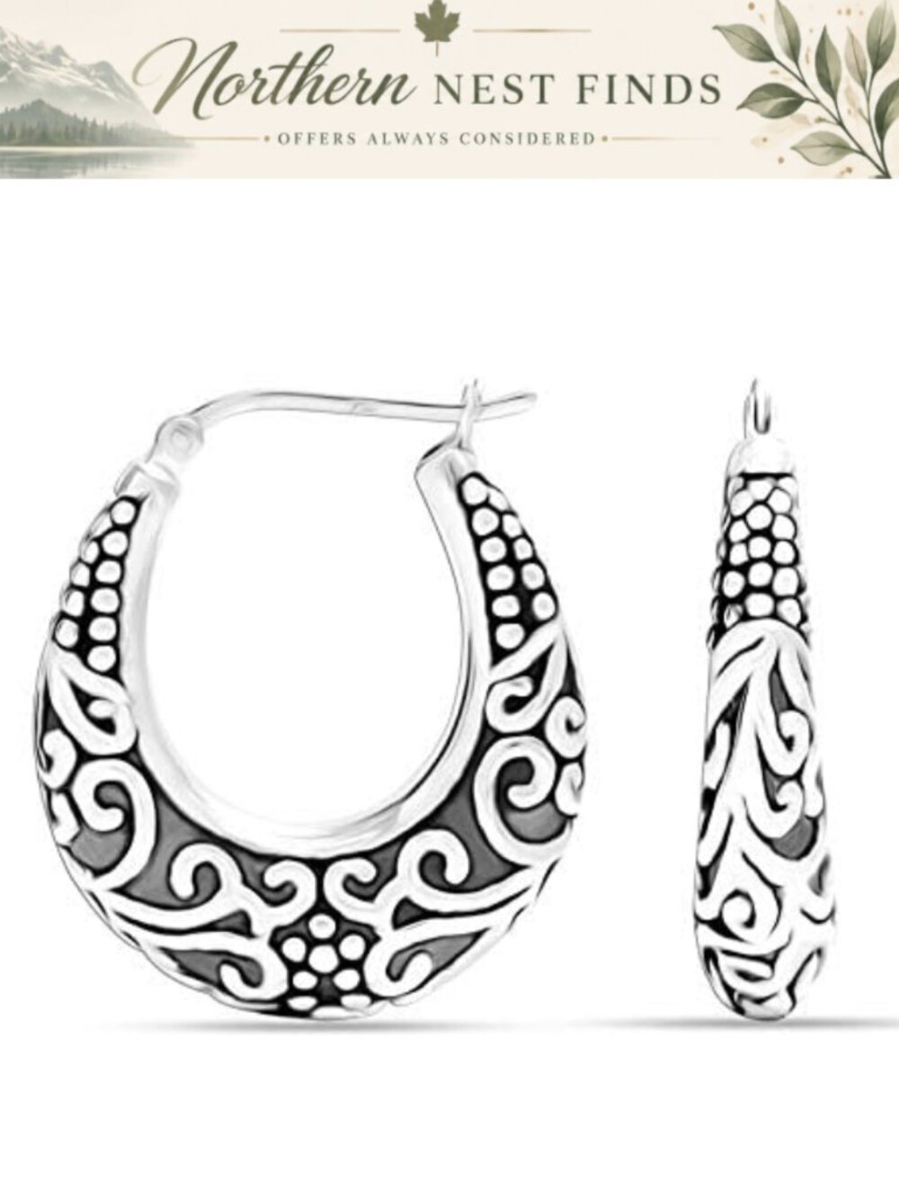 925 Sterling Silver Bali-Style Hoop Earrings Lightweight Click-Top Two-Tone